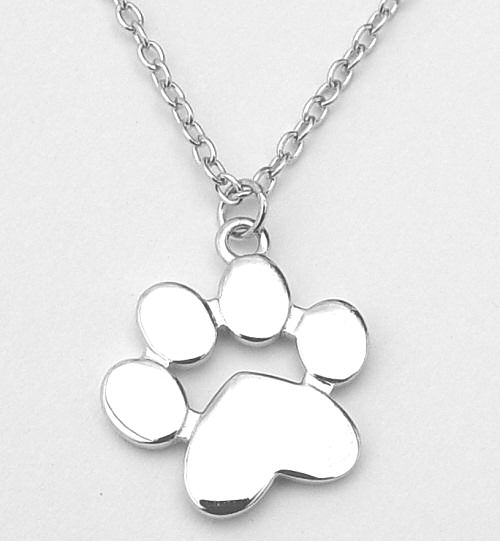 Solid 14K Gold Paw Print Charm Necklace 18 Inch
